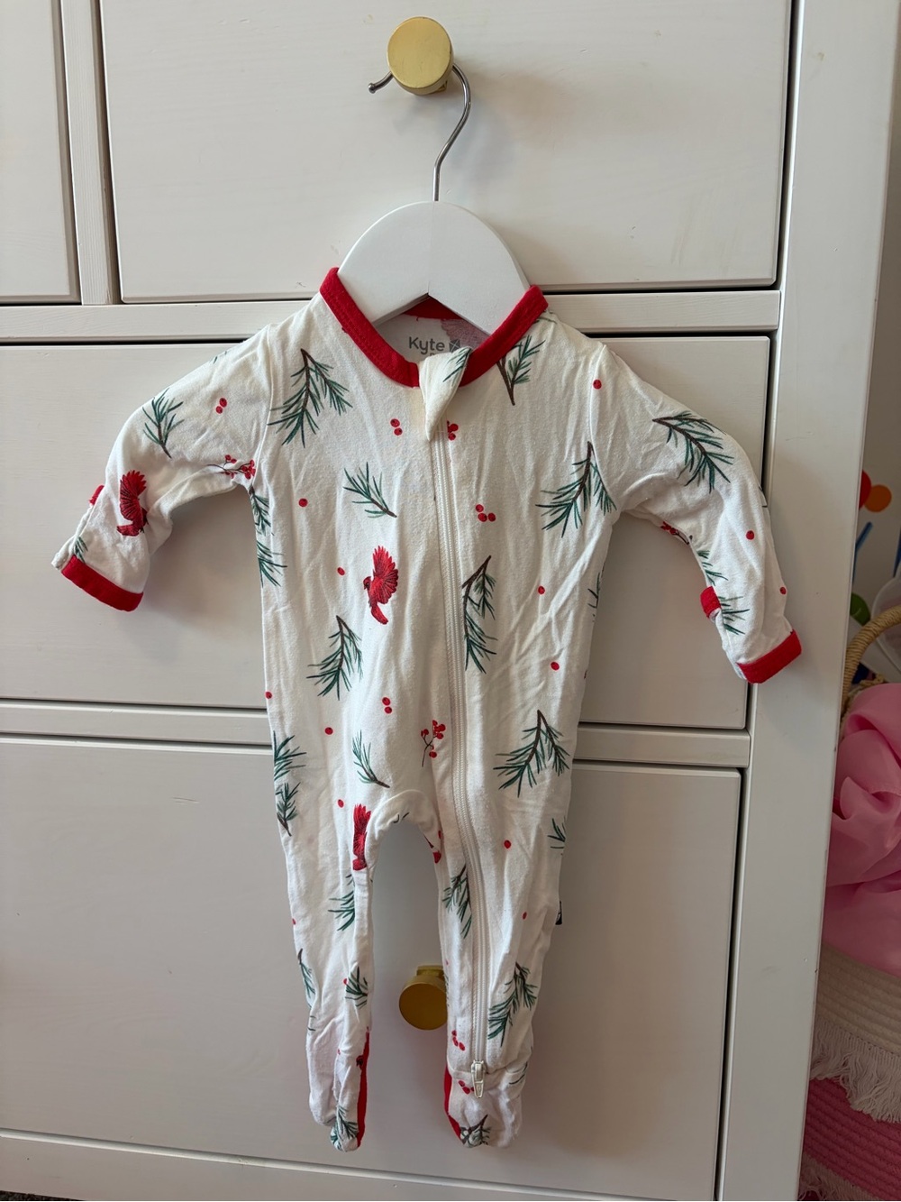 Kyte Baby Newborn Christmas Cardinal Bamboo Footie Red Green White